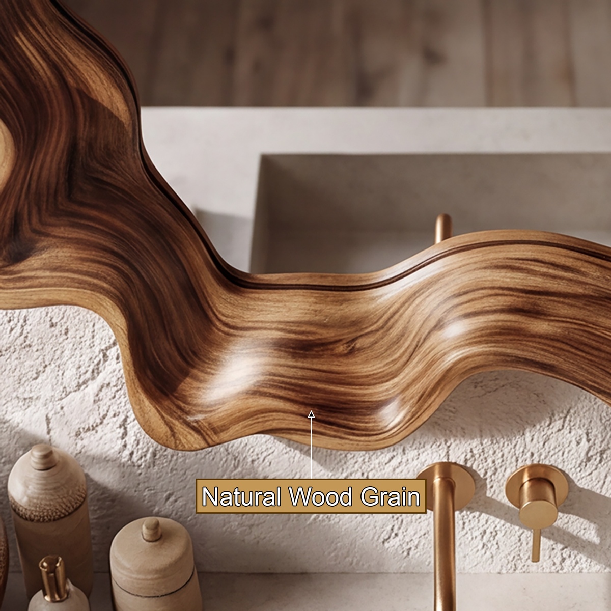 Velovale Undulating Sculpted Handcrafted Mirror Frame by Timberustic — natural wood grain detail