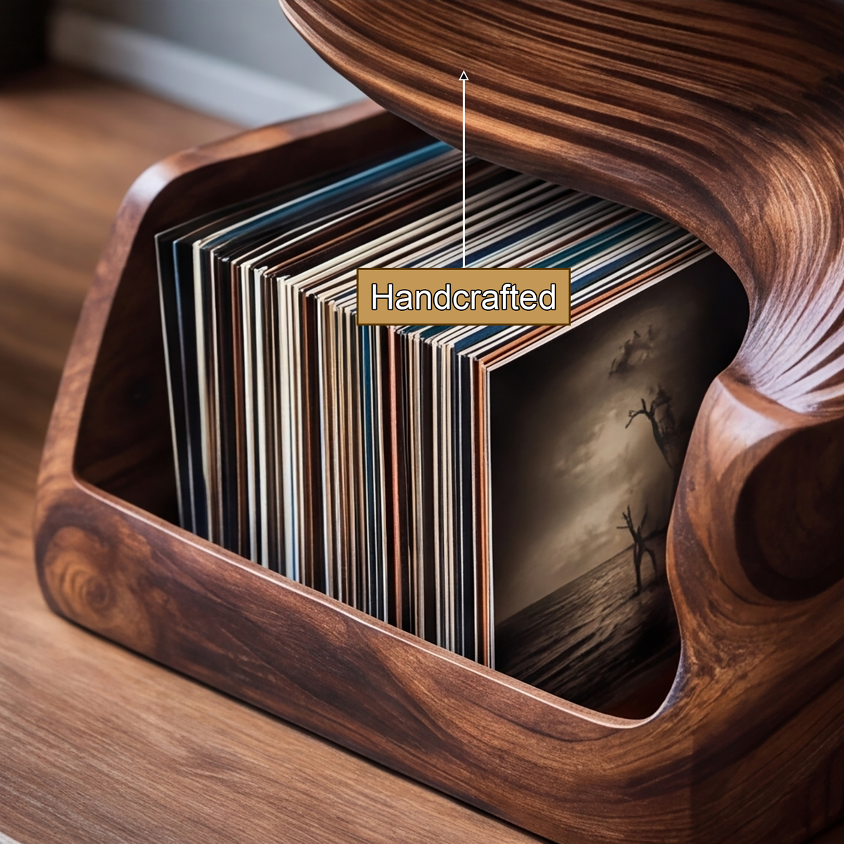 Vinyra Twisting Sculpted Handcrafted Record Player Stand With Storage - Timberustic Record Player Stand With Storage