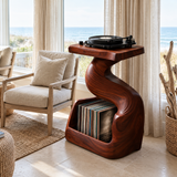 Vinyra Twisting Sculpted Handcrafted Record Player Stand With Storage Mahogany - Timberustic Record Player Stand With Storage