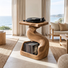 Vinyra Twisting Sculpted Handcrafted Record Player Stand With Storage Natural Oak - Timberustic Record Player Stand With Storage