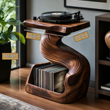 Vinyra Twisting Sculpted Handcrafted Record Player Stand With Storage - Timberustic Record Player Stand With Storage