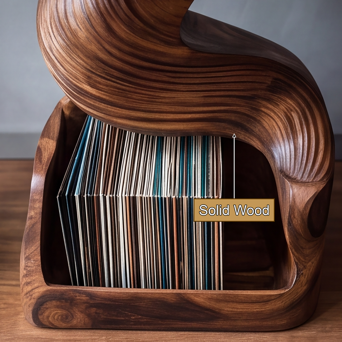 Vinyra Twisting Sculpted Handcrafted Record Player Stand With Storage - Timberustic Record Player Stand With Storage
