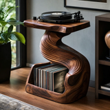 Vinyra Twisting Sculpted Handcrafted Record Player Stand With Storage - Timberustic Record Player Stand With Storage