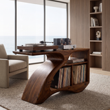 Vireamere Sculpted Curve Handcrafted Record Player Stand With Storage Dark Walnut - Timberustic Record Player Stand With Storage