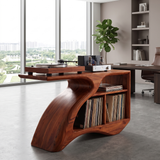 Vireamere Sculpted Curve Handcrafted Record Player Stand With Storage Mahogany - Timberustic Record Player Stand With Storage