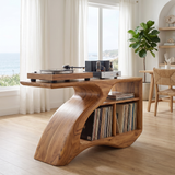 Vireamere Sculpted Curve Handcrafted Record Player Stand With Storage Natural Oak - Timberustic Record Player Stand With Storage