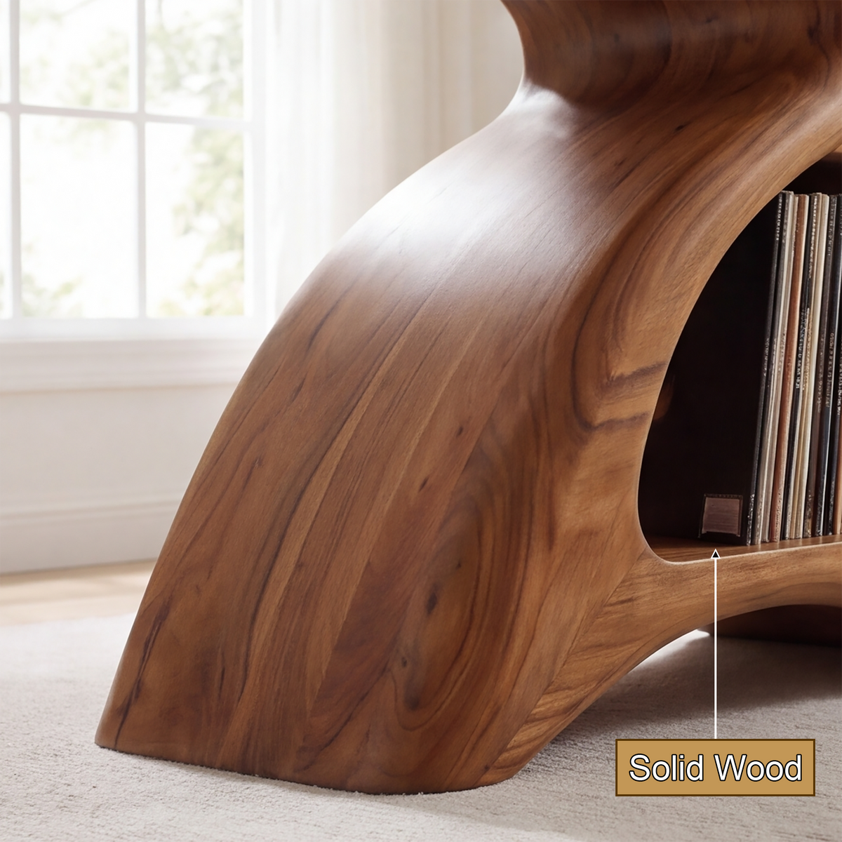 Vireamere Sculpted Curve Handcrafted Record Player Stand With Storage - Timberustic Record Player Stand With Storage