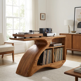 Vireamere Sculpted Curve Handcrafted Record Player Stand With Storage - Timberustic Record Player Stand With Storage