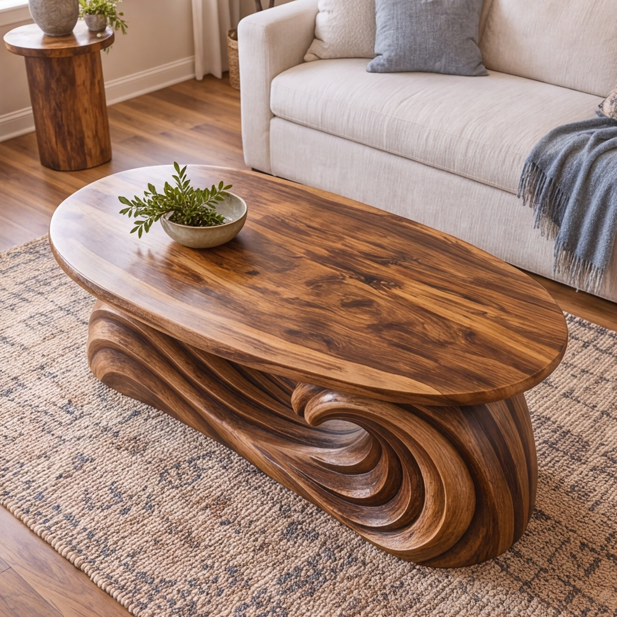 Virearell Sculpted Handcrafted Solid Wood Coffee Table by Timberustic — product detail view 2