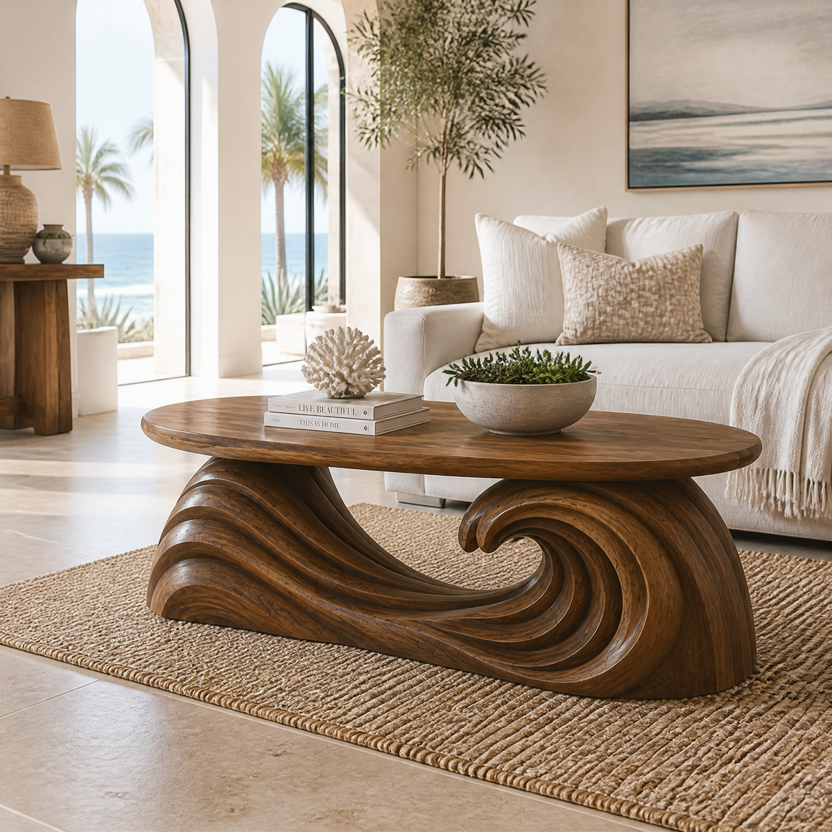 Virearell Sculpted Handcrafted Solid Wood Coffee Table by Timberustic — Brown finish