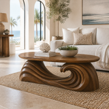 Virearell Sculpted Handcrafted Solid Wood Coffee Table by Timberustic — Brown finish