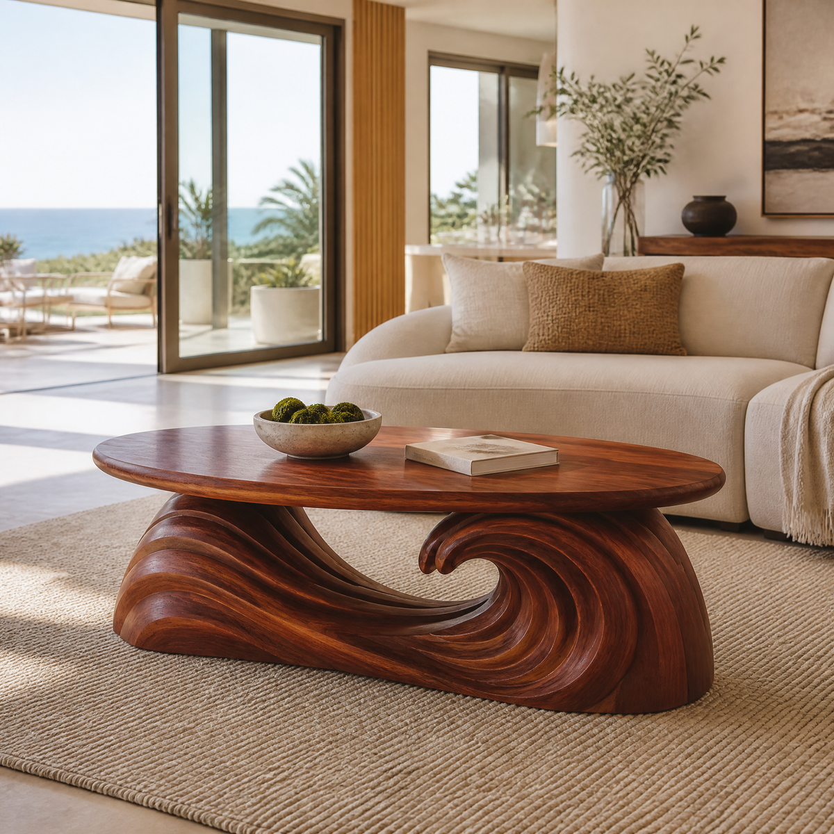 Virearell Sculpted Handcrafted Solid Wood Coffee Table by Timberustic — Mahogany finish
