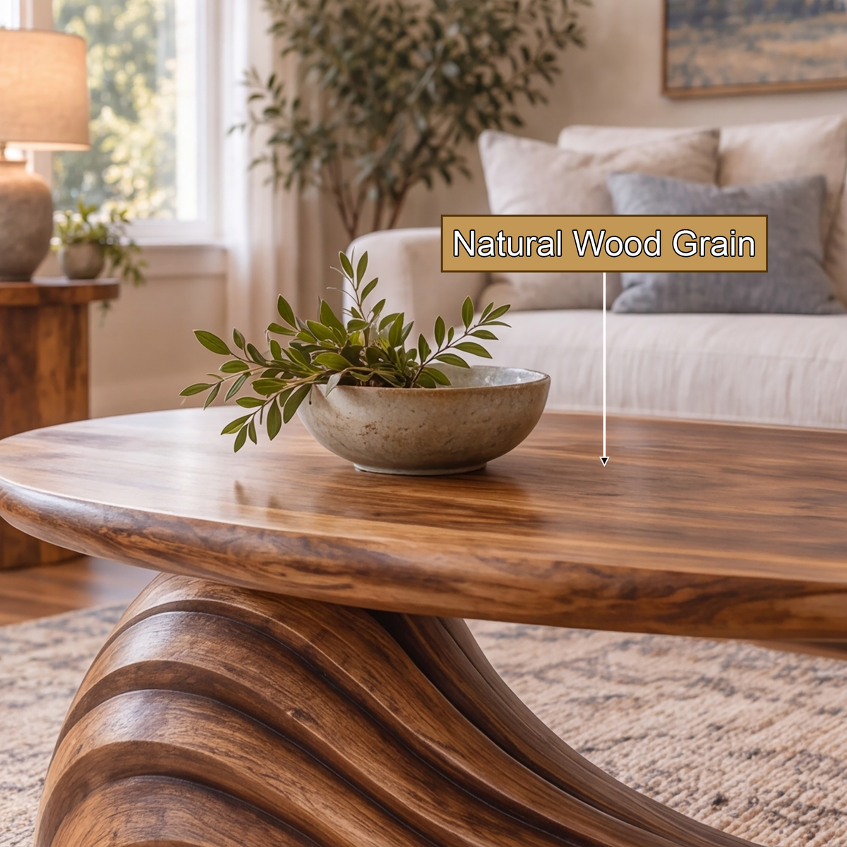 Virearell Sculpted Handcrafted Solid Wood Coffee Table by Timberustic — natural wood grain detail