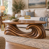 Virearell Sculpted Handcrafted Solid Wood Coffee Table by Timberustic — product dimensions