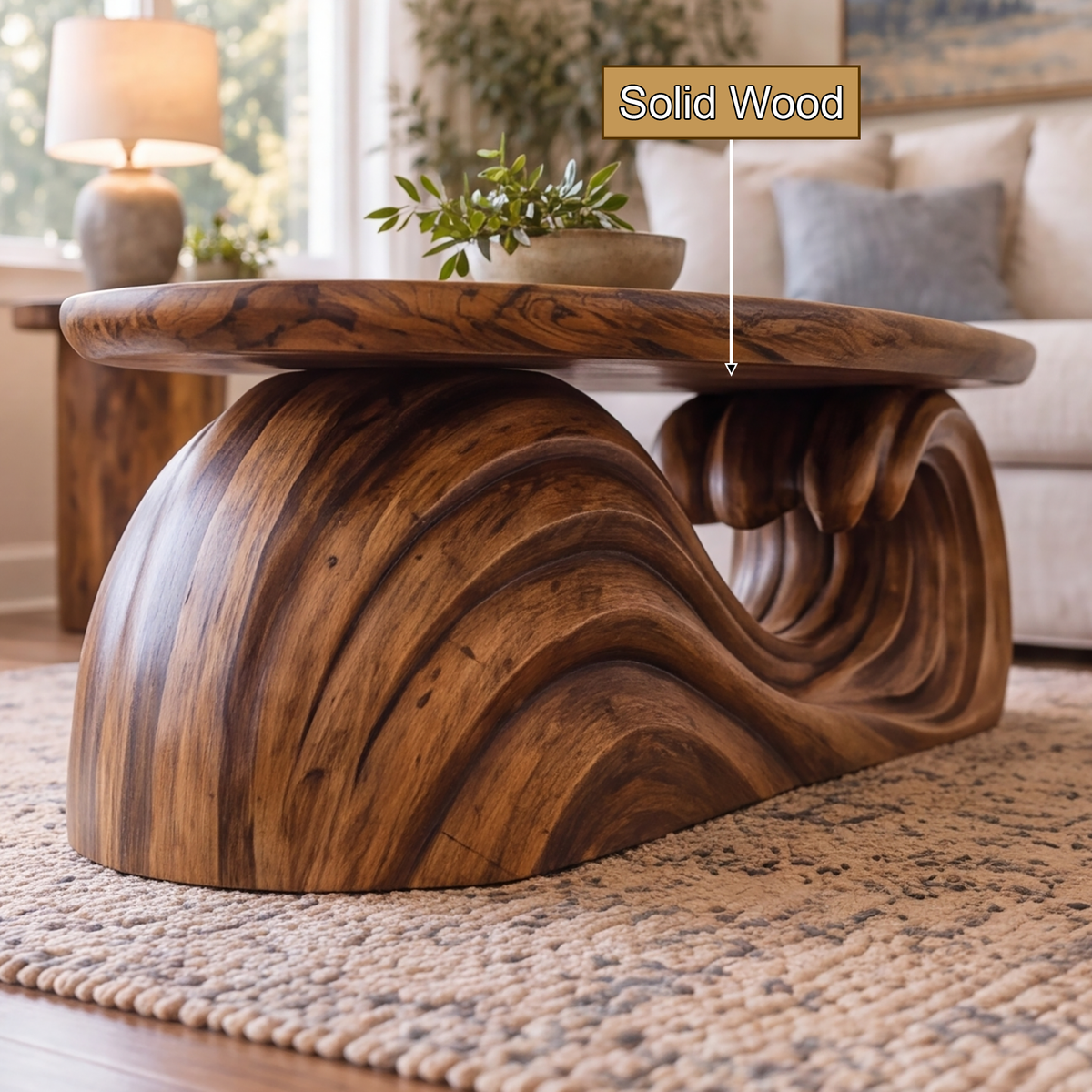 Virearell Sculpted Handcrafted Solid Wood Coffee Table by Timberustic — solid wood detail