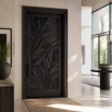 Vireedell Sculpted Botanical Leaf Handcrafted Door by Timberustic — Black finish