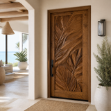 Vireedell Sculpted Botanical Leaf Handcrafted Door by Timberustic — Brown finish