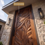 Vireedell Sculpted Botanical Leaf Handcrafted Door by Timberustic — solid wood detail