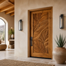 Vireedell Sculpted Botanical Leaf Handcrafted Door by Timberustic — Teak finish