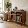 Vireedrin Sculpted Rounded Cabinet Handcrafted Record Player Stand With Storage Brown - Timberustic Record Player Stand With Storage