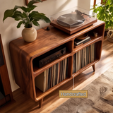 Vireedrin Sculpted Rounded Cabinet Handcrafted Record Player Stand With Storage - Timberustic Record Player Stand With Storage