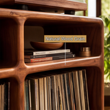 Vireedrin Sculpted Rounded Cabinet Handcrafted Record Player Stand With Storage - Timberustic Record Player Stand With Storage