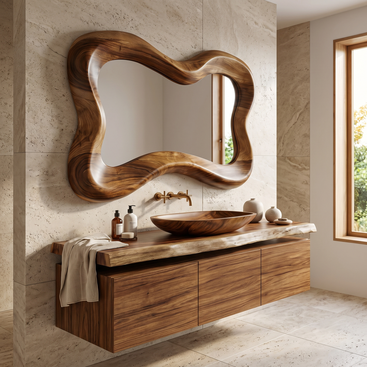 Vireelora Flowing Sculpted Handcrafted Mirror Frame by Timberustic — Brown finish