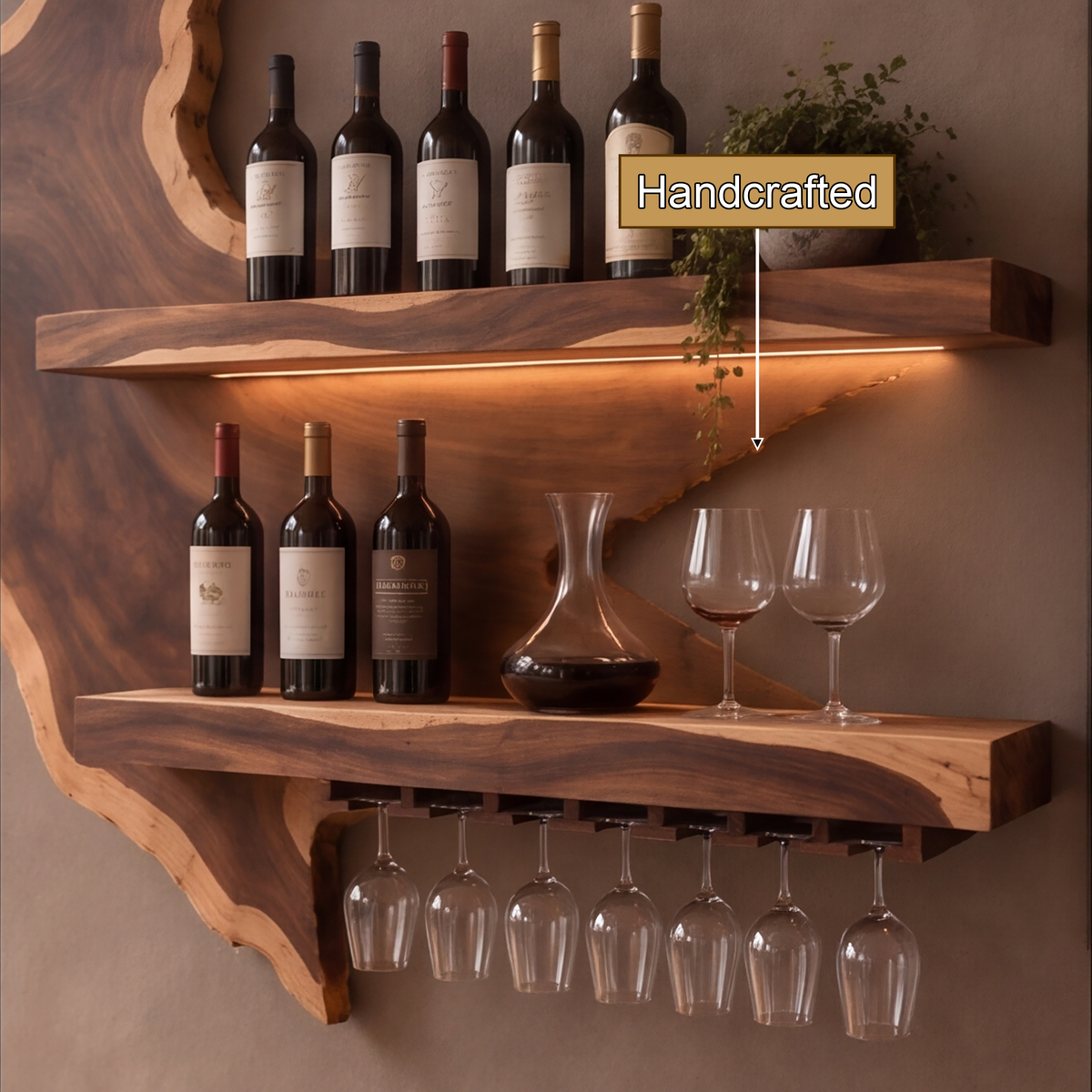 Vireemere Live Edge Handcrafted Floating Wine Shelf by Timberustic — handcrafted details