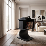 Vireevale Sculpted Curved Pedestal Handcrafted Record Player Stand With Storage Black - Timberustic Record Player Stand With Storage