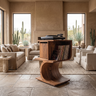 Vireevale Sculpted Curved Pedestal Handcrafted Record Player Stand With Storage Brown - Timberustic Record Player Stand With Storage