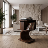 Vireevale Sculpted Curved Pedestal Handcrafted Record Player Stand With Storage Dark Walnut - Timberustic Record Player Stand With Storage