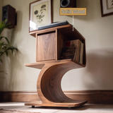Vireevale Sculpted Curved Pedestal Handcrafted Record Player Stand With Storage - Timberustic Record Player Stand With Storage