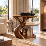 Vireevella Branching Sculpted Handcrafted Record Player Stand With Storage Brown - Timberustic Record Player Stand With Storage
