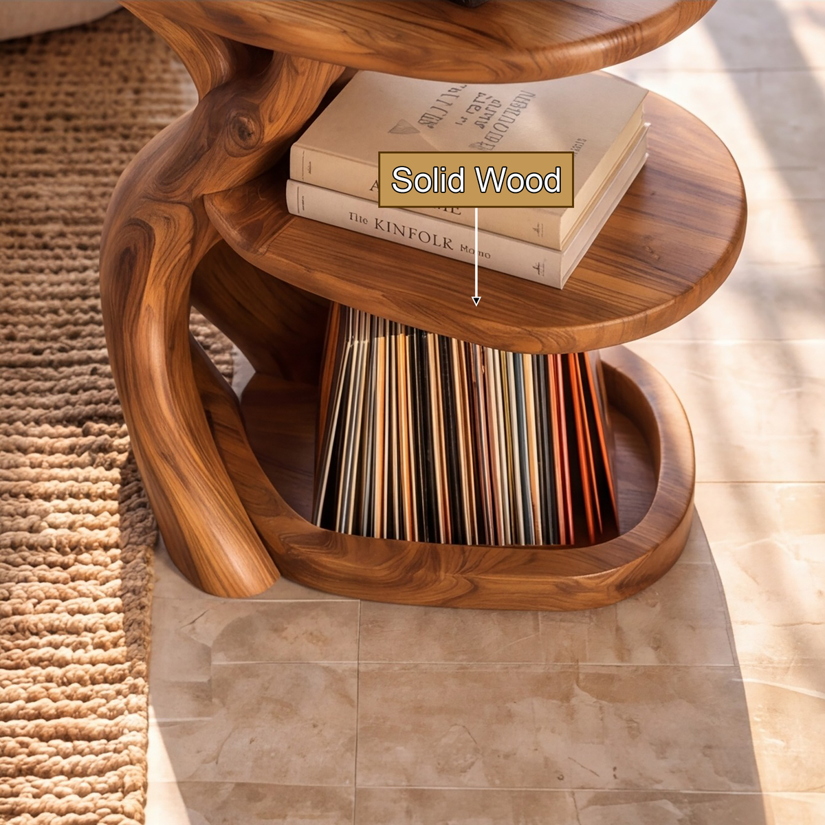Vireevella Branching Sculpted Handcrafted Record Player Stand With Storage - Timberustic Record Player Stand With Storage