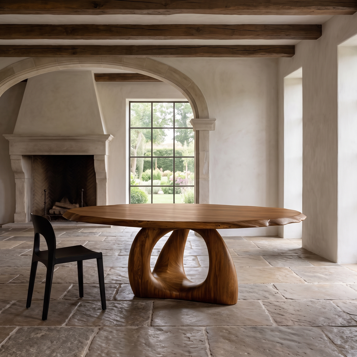 Vireewyn Round Live Edge Sculpted Base Handcrafted Round Dining Table by Timberustic — Brown finish