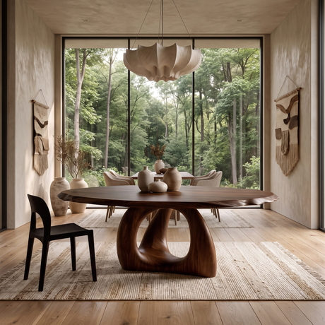 Vireewyn Round Live Edge Sculpted Base Handcrafted Round Dining Table Dark Walnut - Timberustic Dining Table