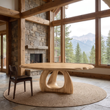 Vireewyn Round Live Edge Sculpted Base Handcrafted Round Dining Table by Timberustic — Natural Oak finish