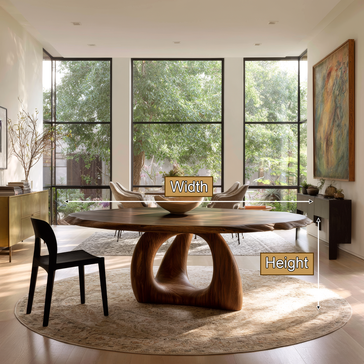 Vireewyn Round Live Edge Sculpted Base Handcrafted Round Dining Table by Timberustic — product dimensions