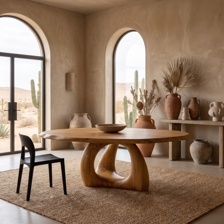 Vireewyn Round Live Edge Sculpted Base Handcrafted Round Dining Table Teak - Timberustic Dining Table