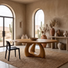 Vireewyn Round Live Edge Sculpted Base Handcrafted Round Dining Table by Timberustic — Teak finish