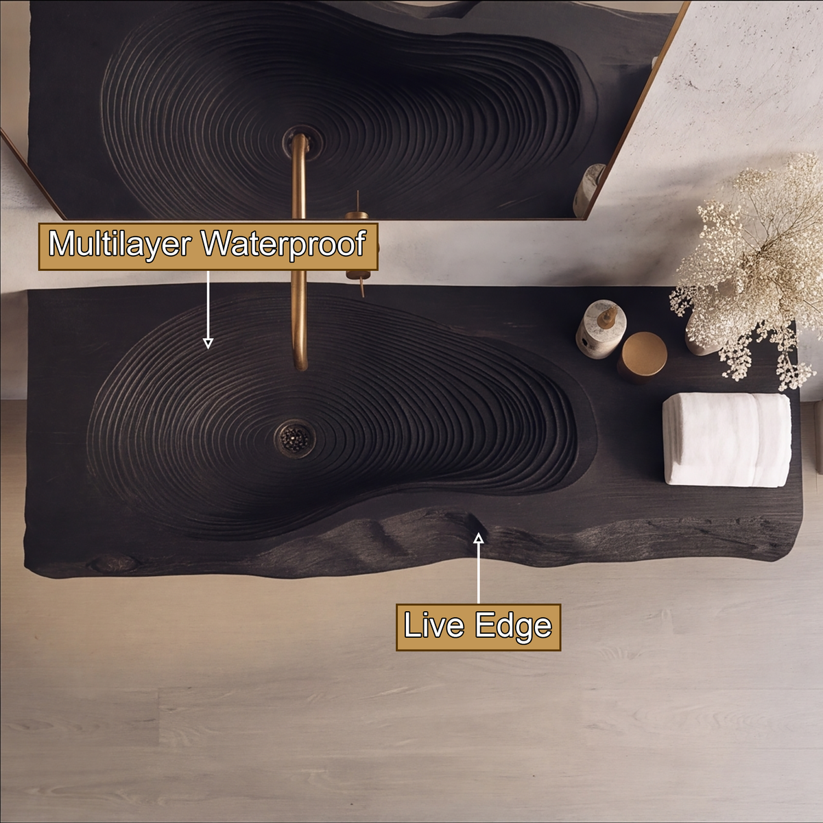 Vireirien Sculpted Live Edge Handcrafted Floating Bathroom Vanity with Integrated Sink - Timberustic Floating Bathroom Vanity with Integrated Sink