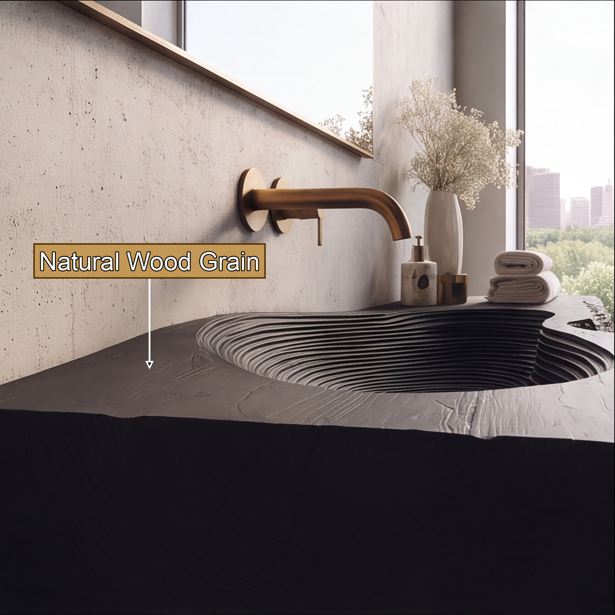 Vireirien Sculpted Live Edge Handcrafted Floating Bathroom Vanity with Integrated Sink - Timberustic Floating Bathroom Vanity with Integrated Sink