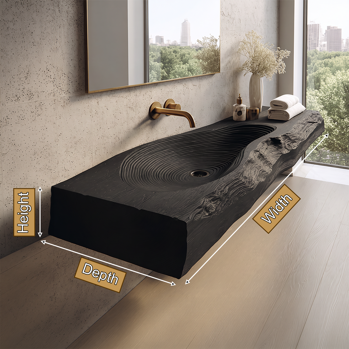 Vireirien Sculpted Live Edge Handcrafted Floating Bathroom Vanity with Integrated Sink - Timberustic Floating Bathroom Vanity with Integrated Sink
