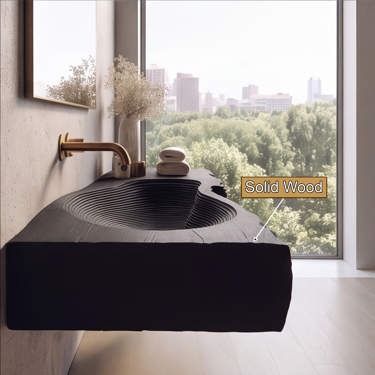 Vireirien Sculpted Live Edge Handcrafted Floating Bathroom Vanity with Integrated Sink - Timberustic Floating Bathroom Vanity with Integrated Sink