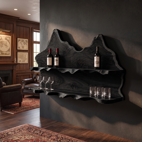 Vireiwyn Mountain Live Edge Handcrafted Floating Wine Shelf Black - Timberustic Floating Wine Shelf