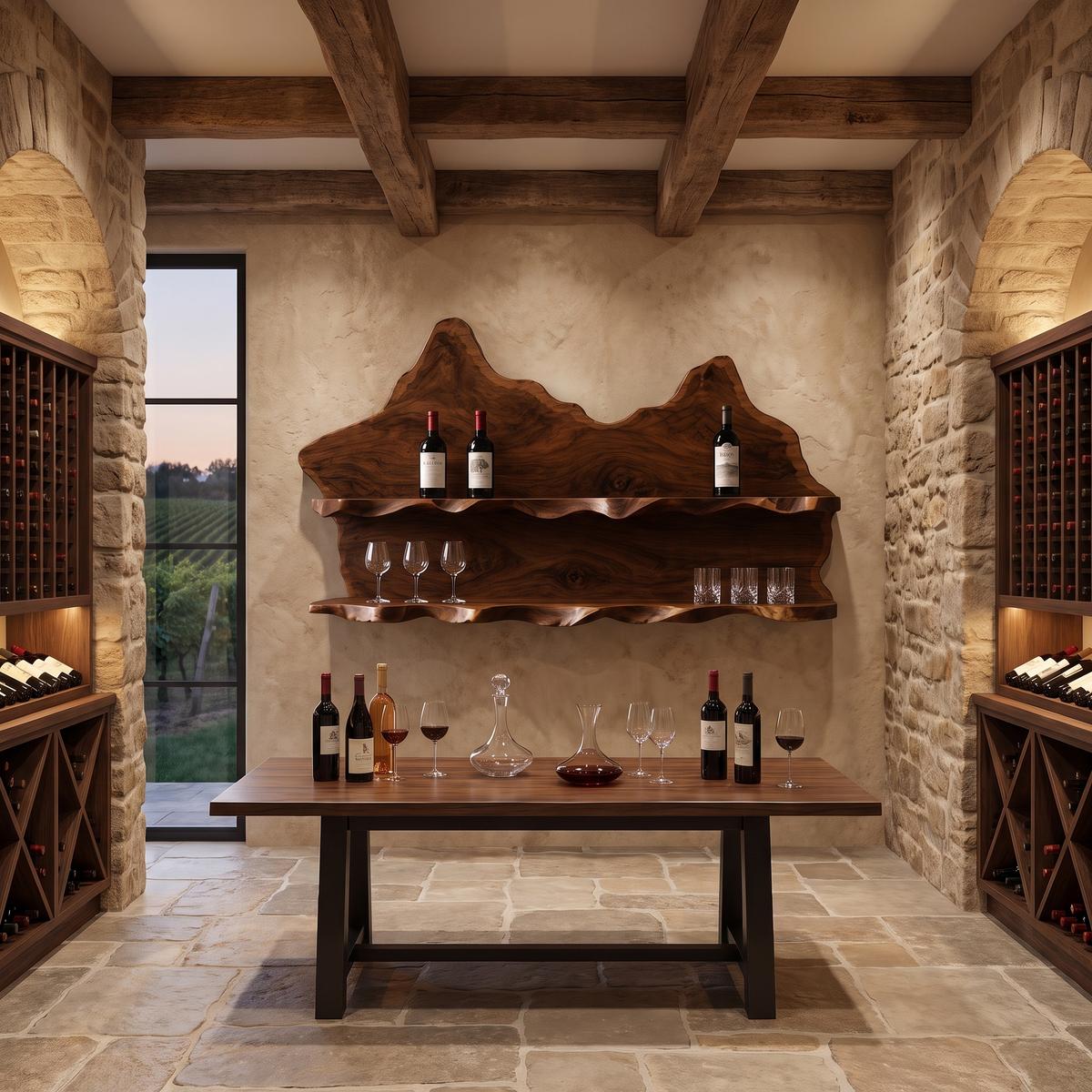 Vireiwyn Mountain Live Edge Handcrafted Floating Wine Shelf by Timberustic — Dark Walnut finish