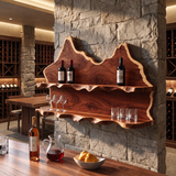 Vireiwyn Mountain Live Edge Handcrafted Floating Wine Shelf by Timberustic — Mahogany finish