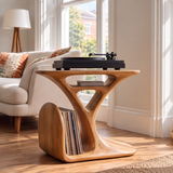 Virelio Flowing Sculpted Handcrafted Record Player Stand With Storage - Timberustic Record Player Stand With Storage