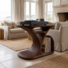 Virelio Flowing Sculpted Handcrafted Record Player Stand With Storage Dark Walnut - Timberustic Record Player Stand With Storage