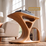 Virelio Flowing Sculpted Handcrafted Record Player Stand With Storage - Timberustic Record Player Stand With Storage